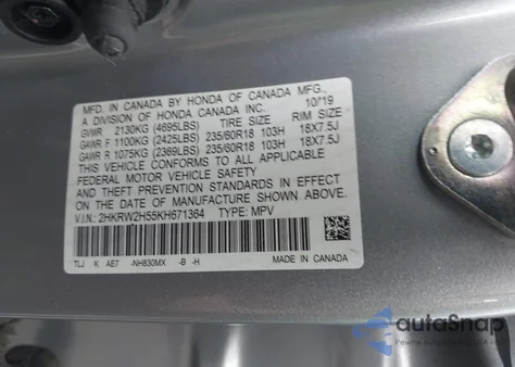 2019 Honda Cr-V Ex z USA, uszkodzony, nr VIN 2HKRW2H55KH671364